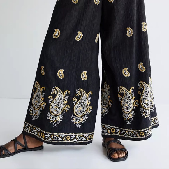 Anthropologie embroidered Smocked Wide-Leg Pants - Picture 5 of 8